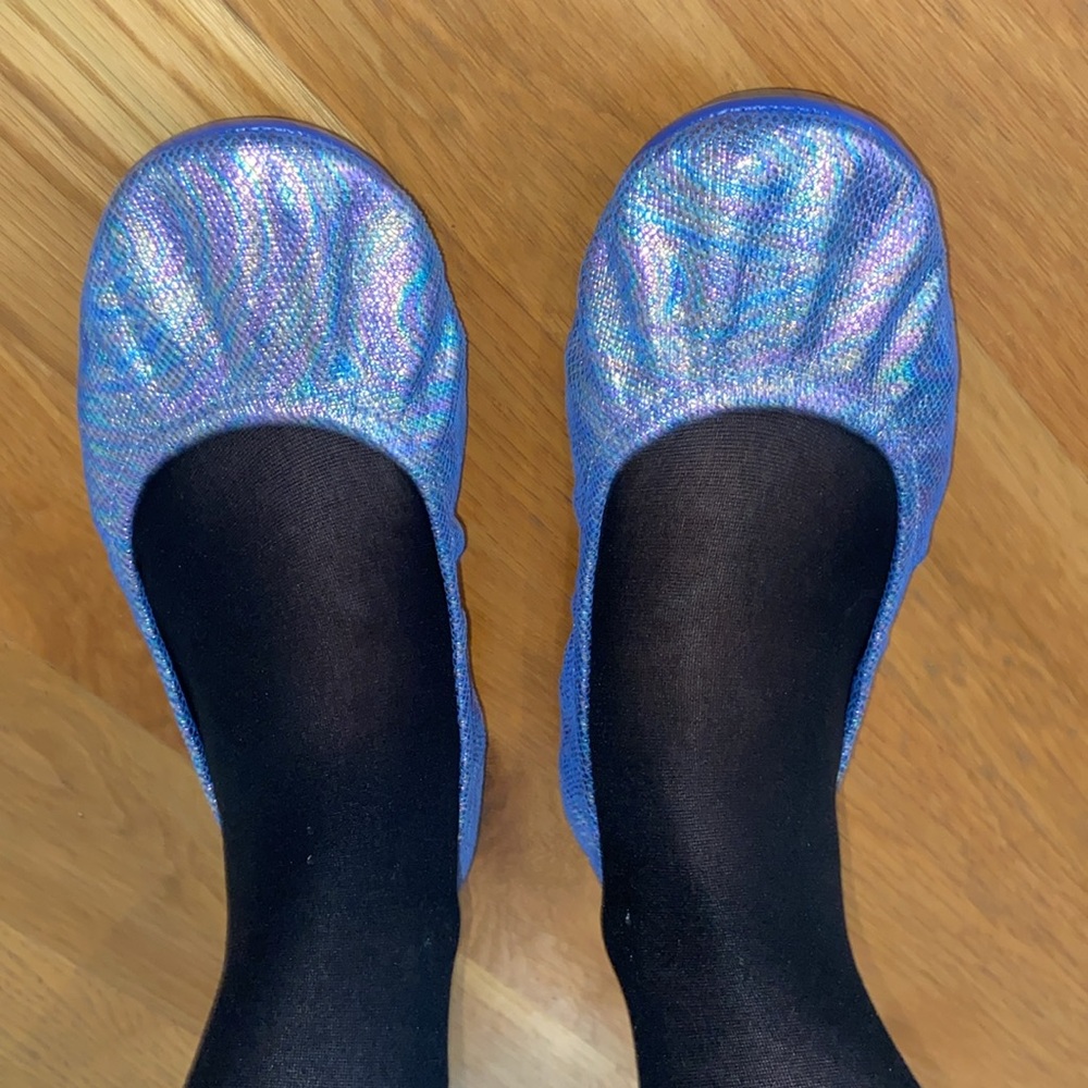 Brand New Leather Folding Ballet Flats Rainbow Shimmer Packable Shoes Like Tieks - Picture 3 of 15